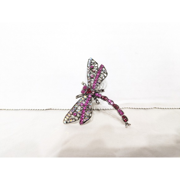Jewelry - Rhinestone Dragonfly Brooch Pin Pink Purple Silver‎ Tone Insect Costume Jewelry